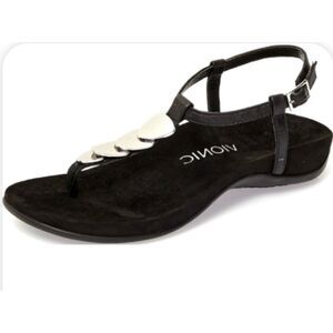 Vionic Women’s 7 Miami T-Strap Sandals Black Silver Comfort
